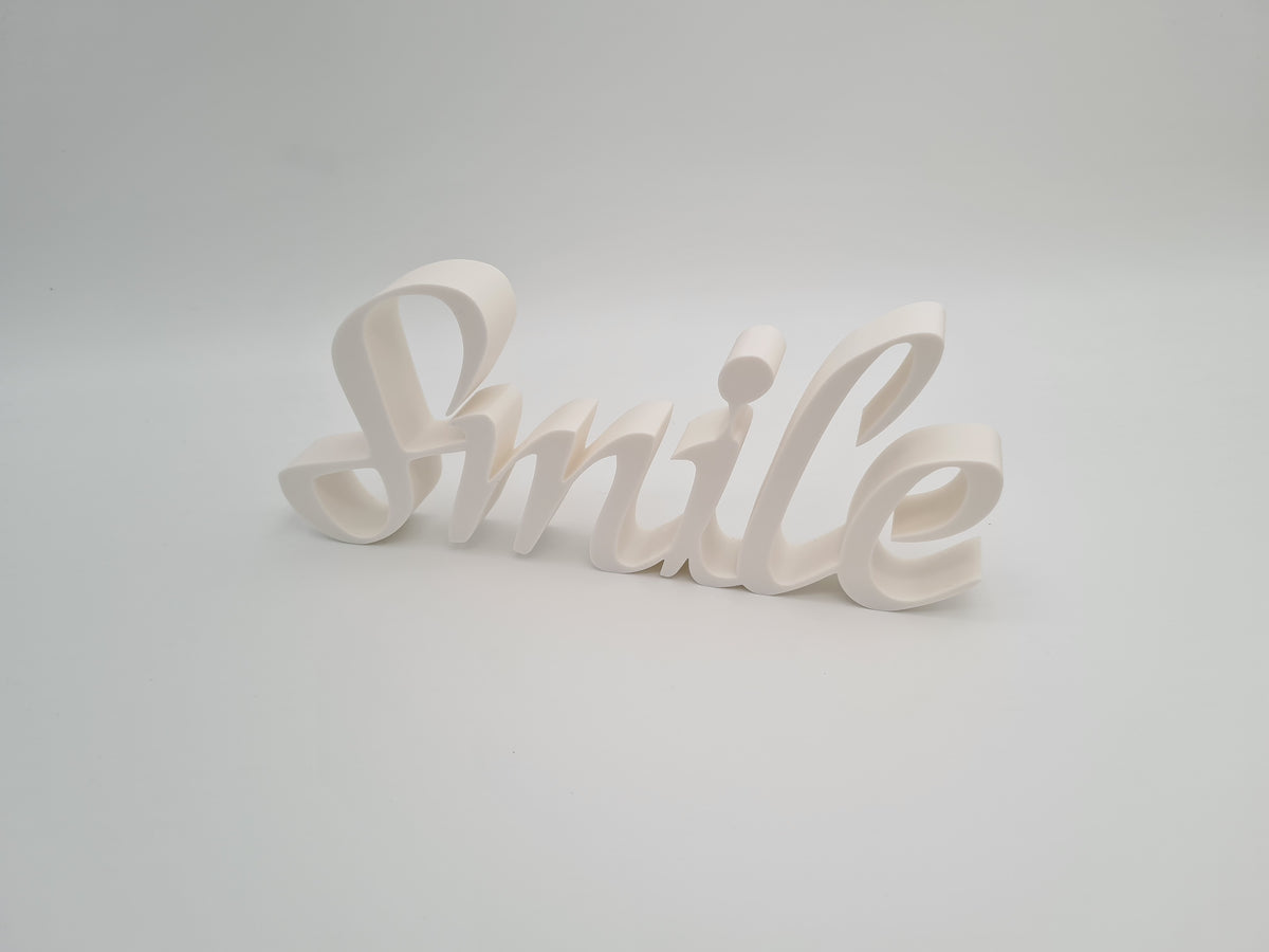 3D-gedruckter Deko-Schriftzug „Smile“ aus mattem PLA – Wanddeko von print3design, Ansicht 5
