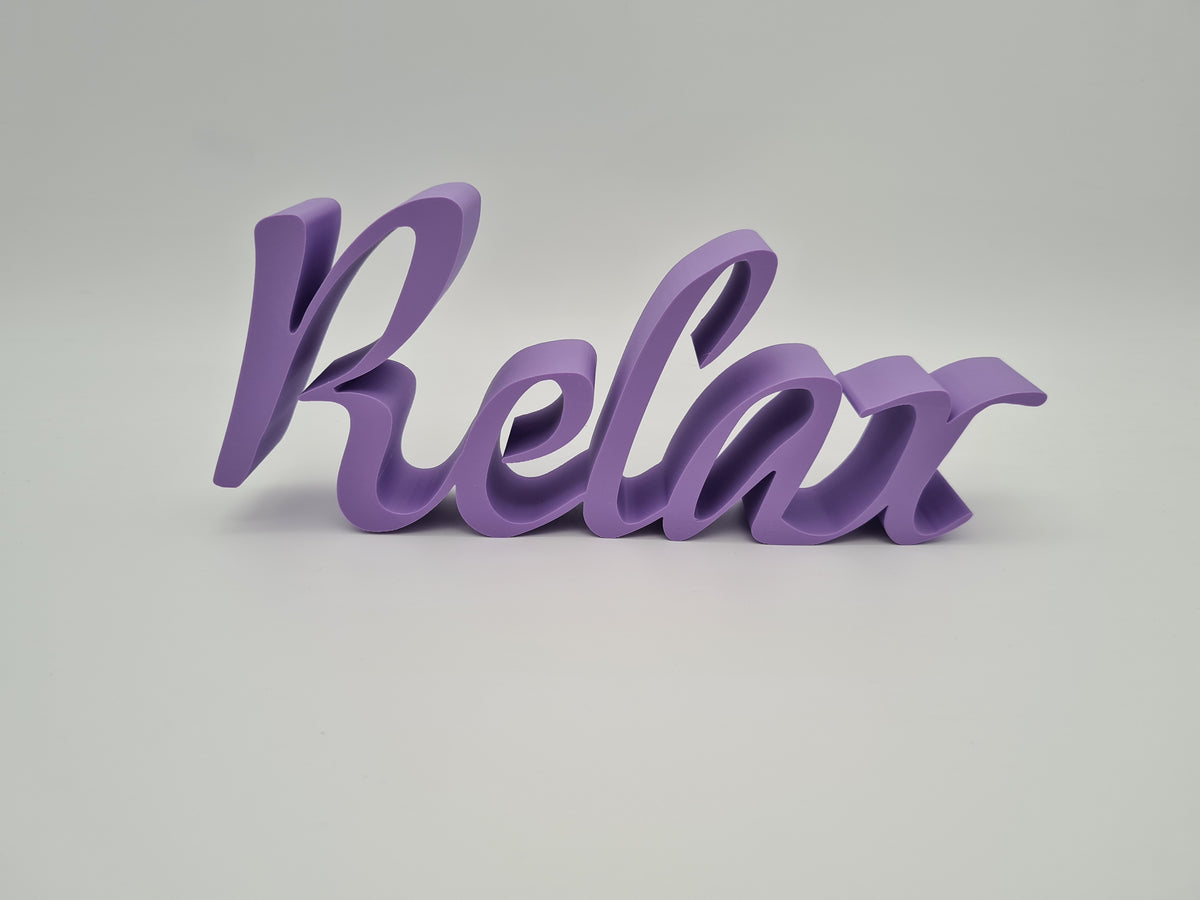 3D-gedruckter Deko-Schriftzug „Relax“ aus mattem PLA – Wanddeko von print3design, Ansicht 2