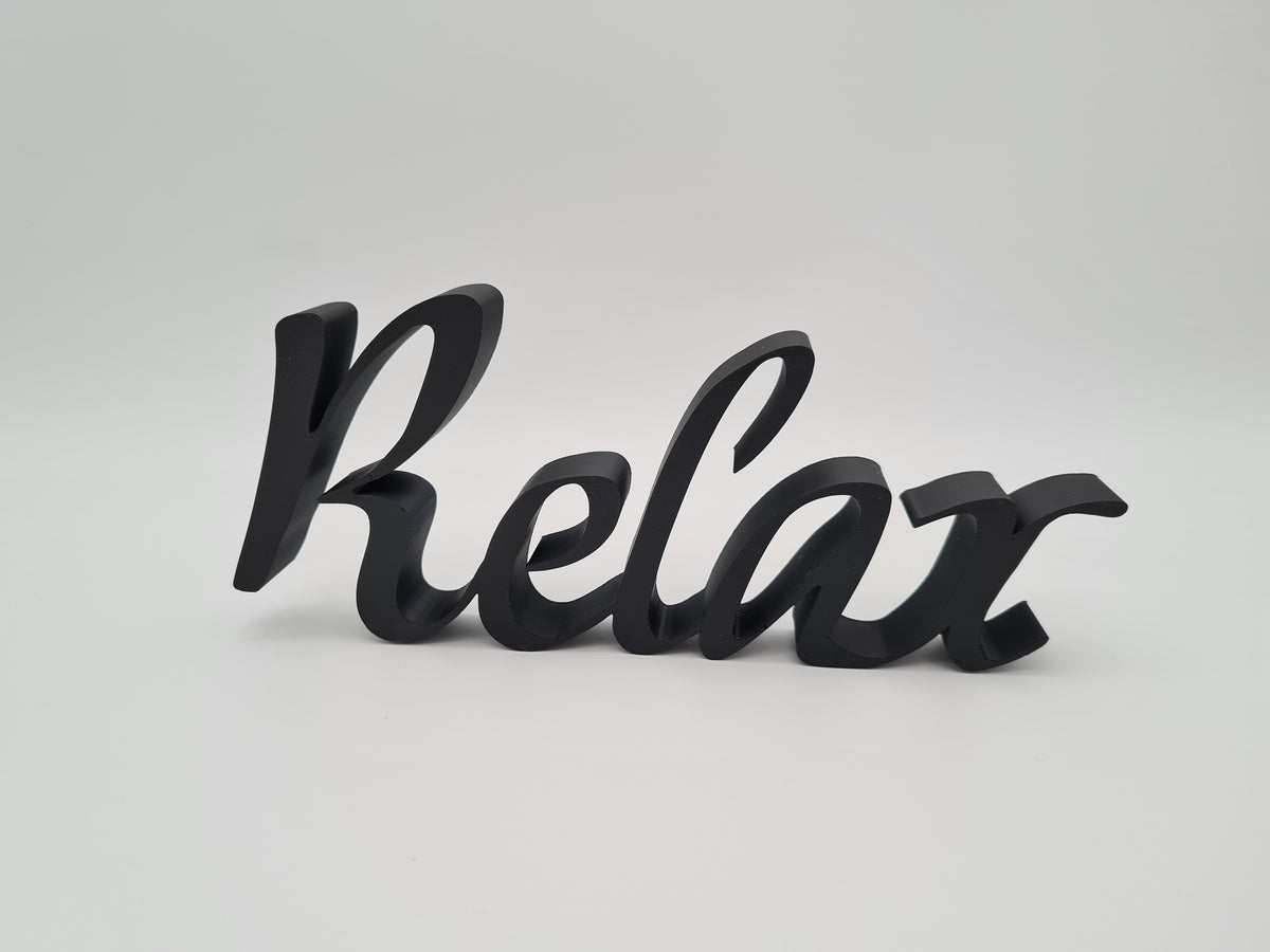 3D-gedruckter Deko-Schriftzug „Relax“ aus mattem PLA – Wanddeko von print3design, Ansicht 4