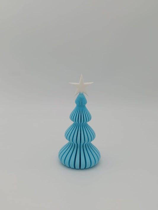 Deko-Weihnachtsbaum in Ice Blue (als Sonderfarbe erhältlich) mit Stern in Bone White – Weihnachtsdeko aus mattem PLA, 3D-Druck von print3design