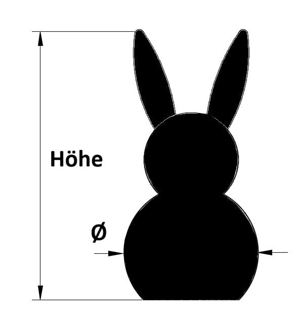 Maßzeichnung des Deko-Osterhasen mit Größenangaben – print3design