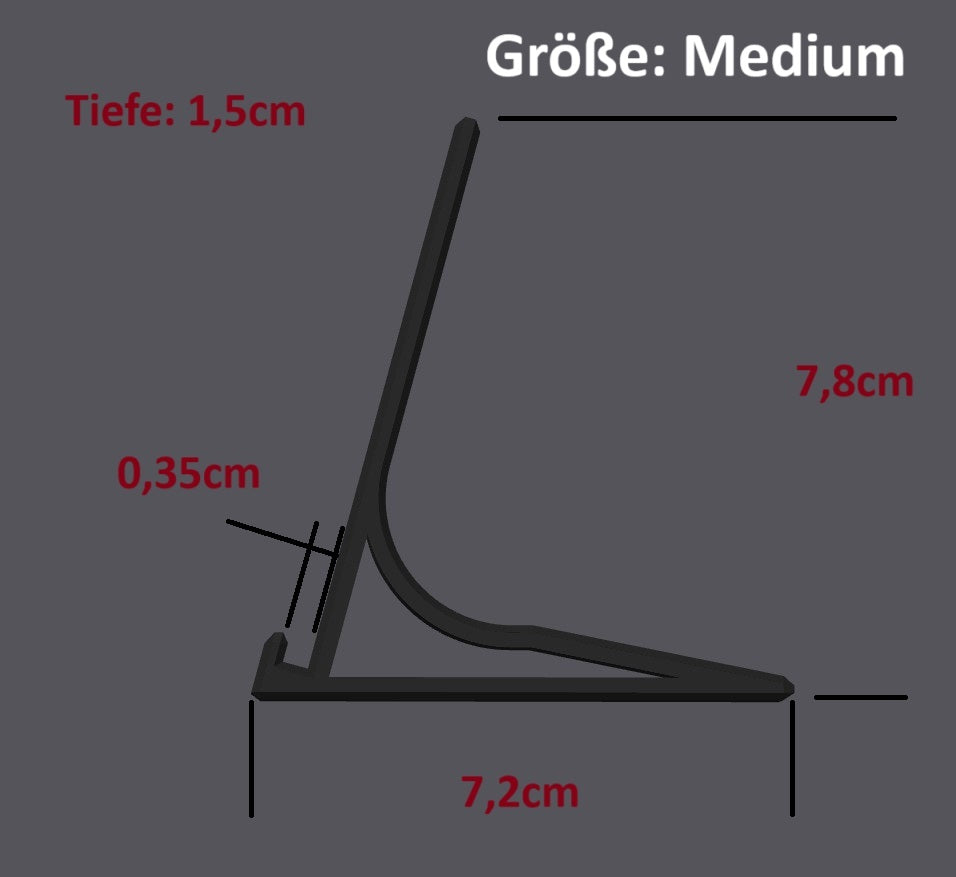 Skizze mit Maßen der Standfüße „Modern Sign Stand“ (Medium) – print3design