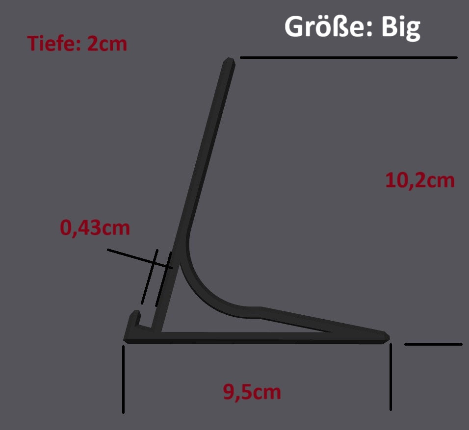 Skizze mit Maßen der Standfüße „Modern Sign Stand“ (Large) – print3design