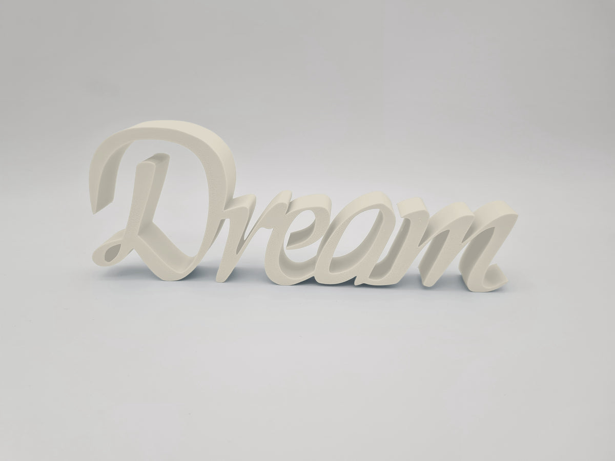 3D-Schriftzug „Dream“ in Bone White – Deko-Wort für Wand & Regal aus mattem PLA, 3D-Druck von print3design
