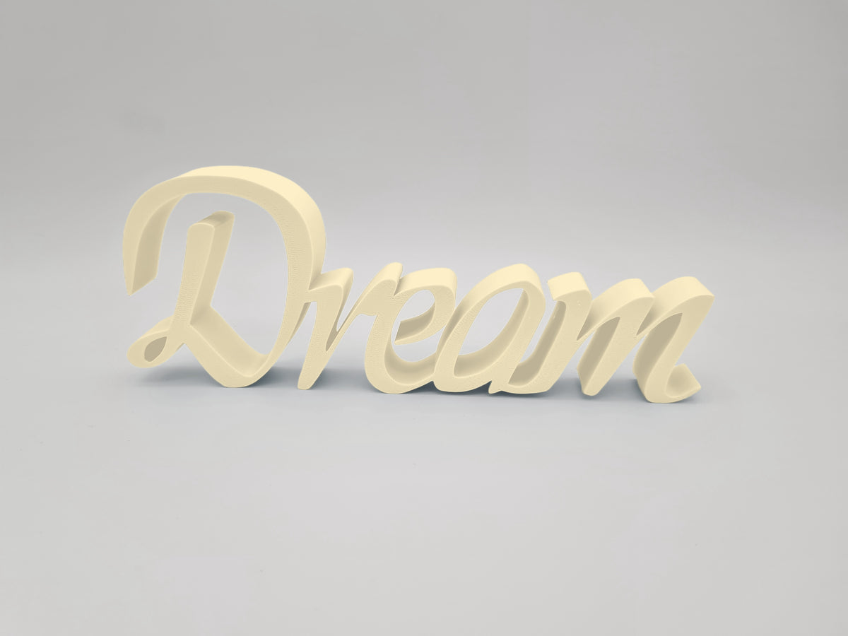 3D-Schriftzug „Dream“ in Desert Tan – Deko-Wort für Wand & Regal aus mattem PLA, 3D-Druck von print3design