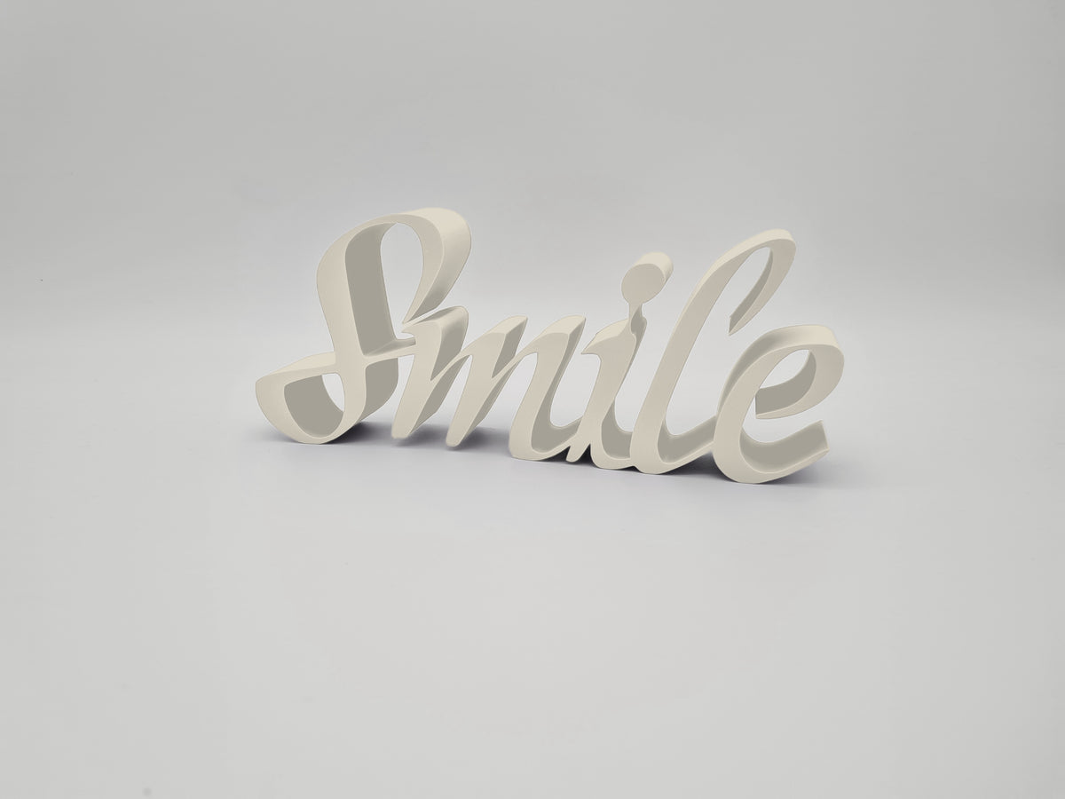 3D-Schriftzug „Smile“ in Bone White – Deko-Wort für Wand & Regal aus mattem PLA, 3D-Druck von print3design