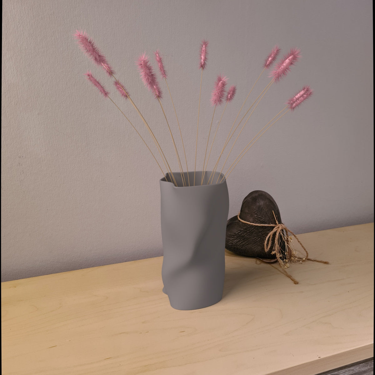 Design-Vase „Sculptura“ Medium in Nardo Gray – Vase aus mattem PLA, 3D-Druck von print3design